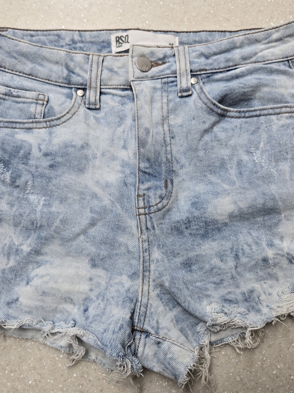 RSQ Light Blue Tie-Dye Denim Shorts with Frayed Hem, Size 25